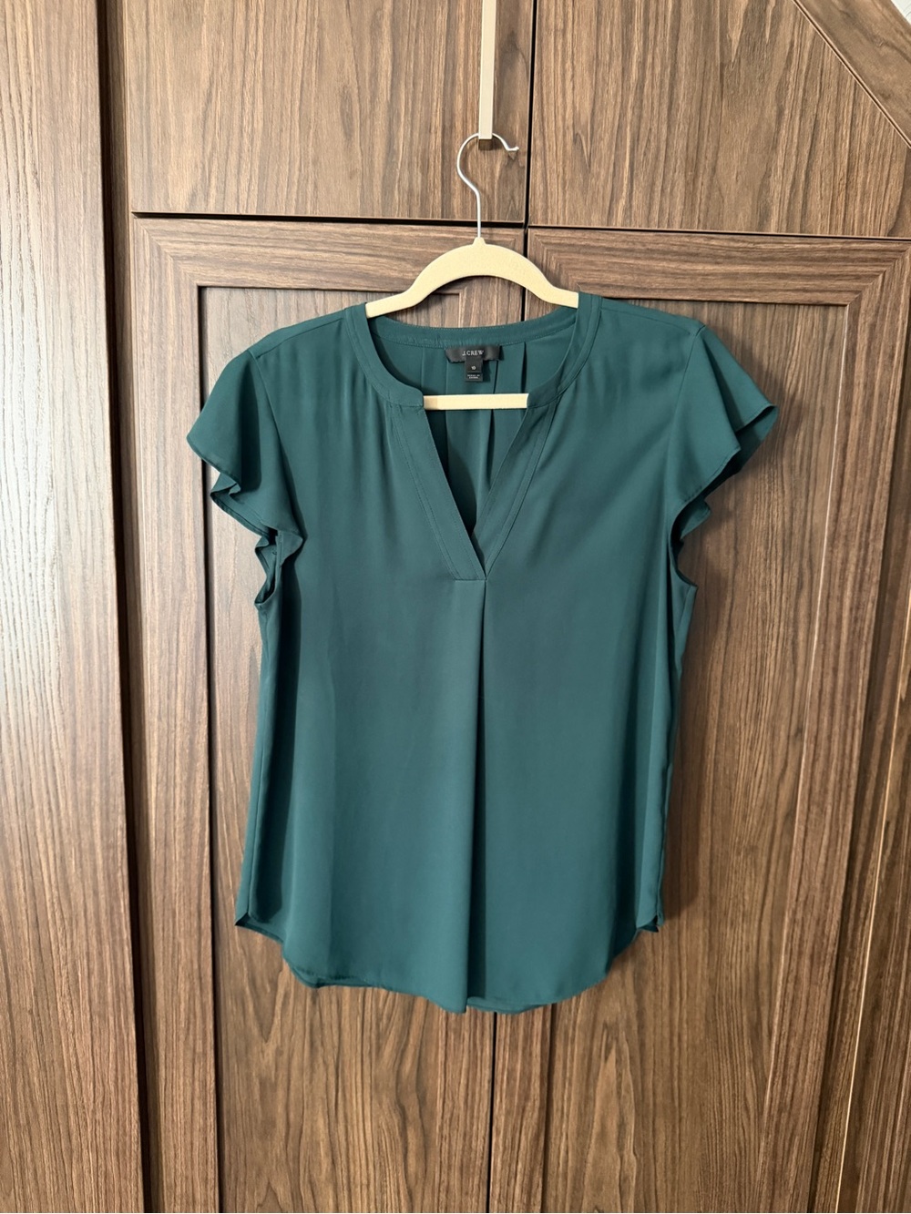 J. Crew Teal Split V-Neck Flutter Sleeve Top